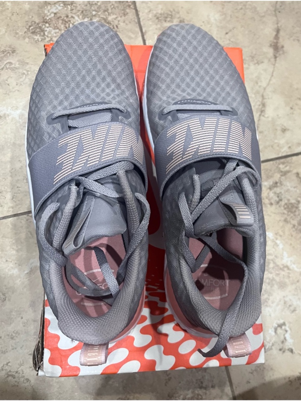 Nike Gray and Light Pink Strap Women’s Sneakers
